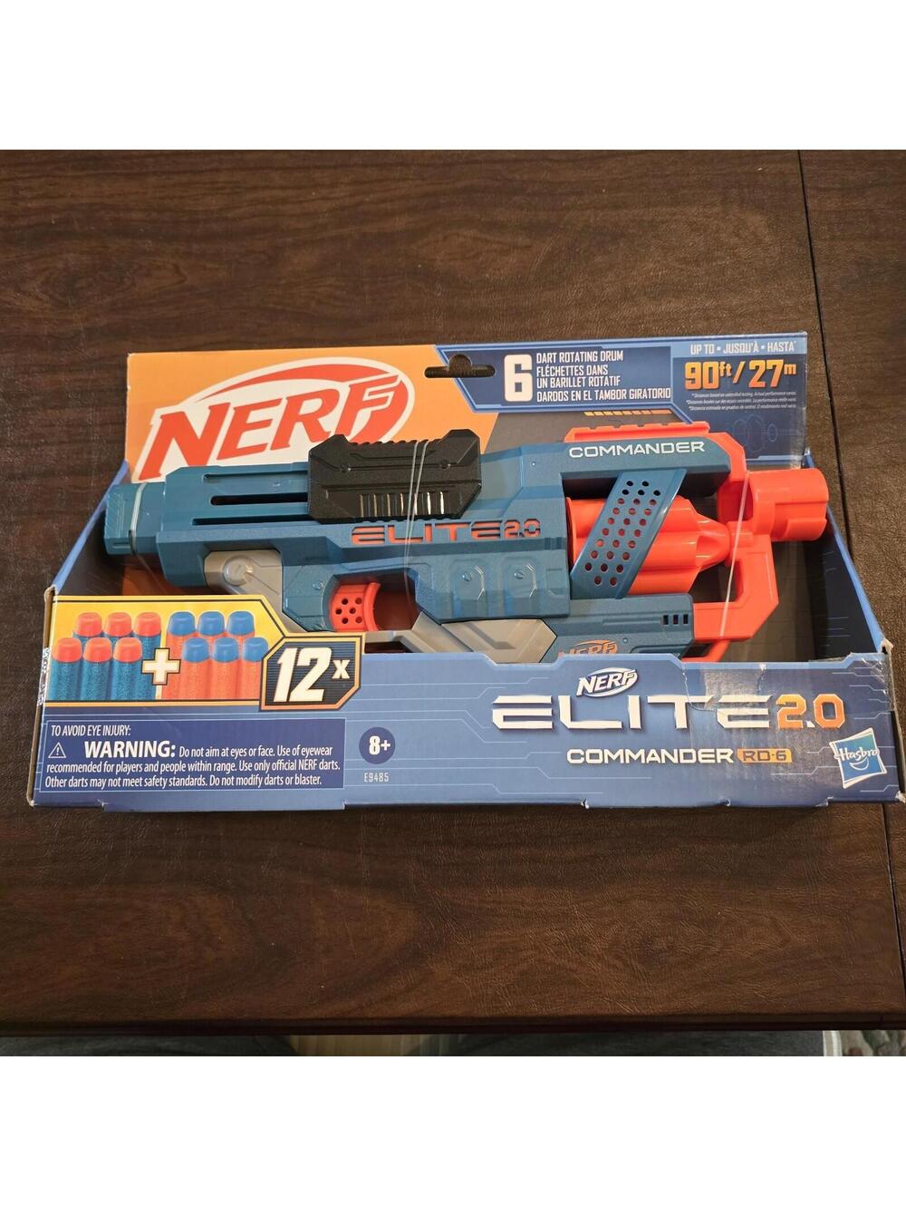 NERF Elite 2.0 Commander RD-6 Blaster 12 Official Darts 6-Dart Rotating Drum